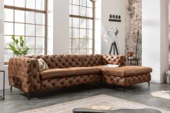 Chesterfield Ecksofa MODERN BAROCK 275cm antik braun Microfaser 3-Sitzer Federkern