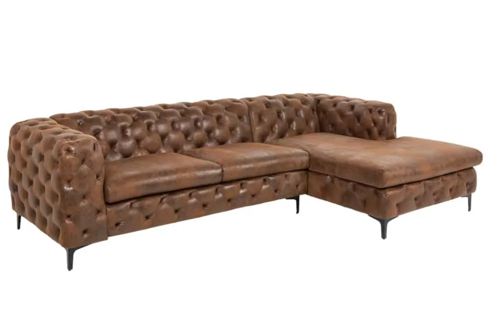 Chesterfield Ecksofa MODERN BAROCK 275cm antik braun Microfaser 3-Sitzer Federkern