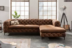 Chesterfield Ecksofa MODERN BAROCK 275cm antik braun Microfaser 3-Sitzer Federkern