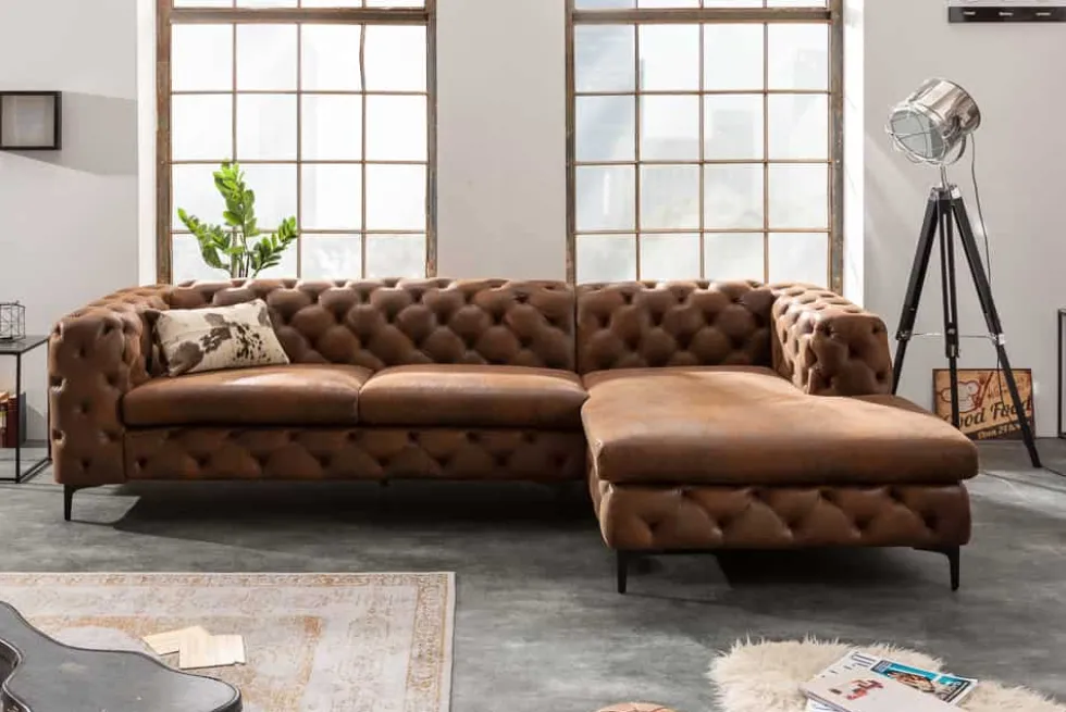 Chesterfield Ecksofa MODERN BAROCK 275cm antik braun Microfaser 3-Sitzer Federkern