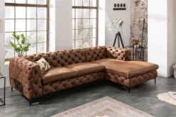 Chesterfield Ecksofa MODERN BAROCK 275cm antik braun Microfaser 3-Sitzer Federkern