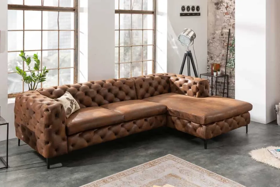 Chesterfield Ecksofa MODERN BAROCK 275cm antik braun Microfaser 3-Sitzer Federkern