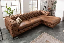 Chesterfield Ecksofa MODERN BAROCK 275cm antik braun Microfaser 3-Sitzer Federkern