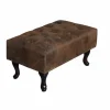 Chesterfield Fußhocker 80cm antik braun mit Knopfheftung und Nietenbesatz