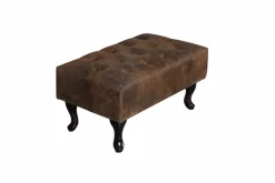 Chesterfield Fußhocker 80cm antik braun mit Knopfheftung und Nietenbesatz