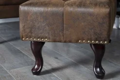 Chesterfield Fußhocker 80cm antik braun mit Knopfheftung und Nietenbesatz