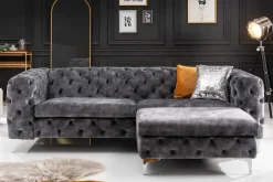 Chesterfield Hocker MODERN BAROCK 90cm dunkelgrau Samt Sitzhocker Fußhocker