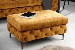 Chesterfield Hocker MODERN BAROCK 90cm senfgelb Samt Sitzhocker Fußhocker