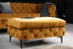 Chesterfield Hocker MODERN BAROCK 90cm senfgelb Samt Sitzhocker Fußhocker