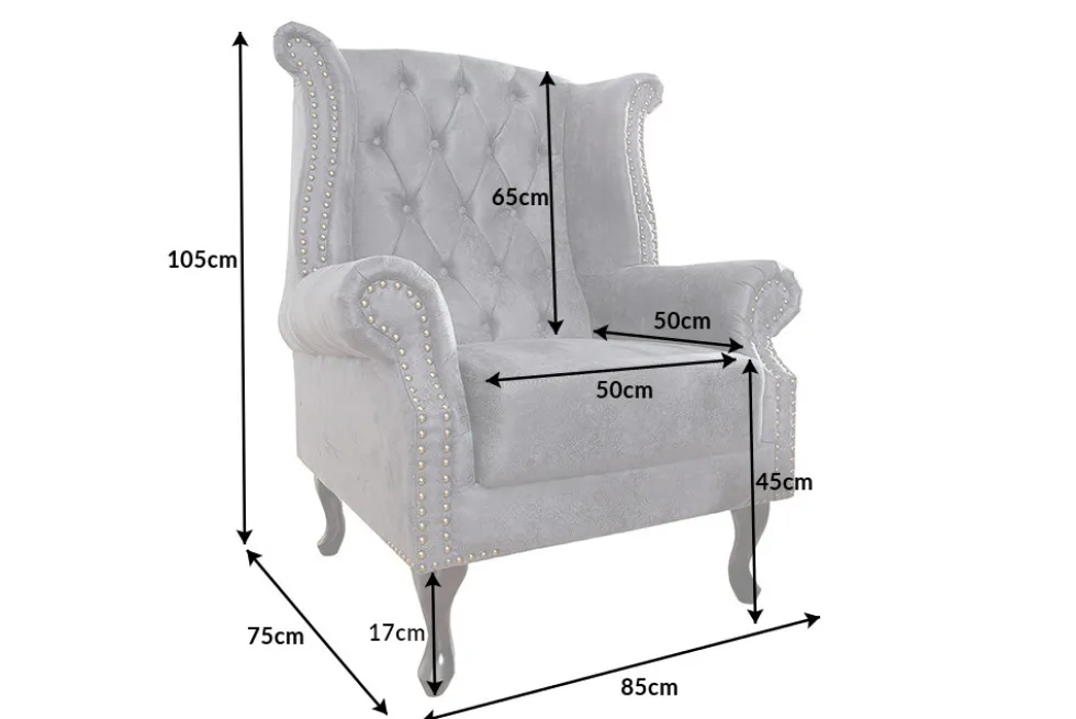 Chesterfield Ohrensessel antik grau Microfaser mit Knopfheftung