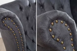 Chesterfield Ohrensessel antik grau Microfaser mit Knopfheftung