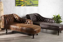 Chesterfield Récamière 170cm antik braun mit Knopfheftung und Nietenbesatz