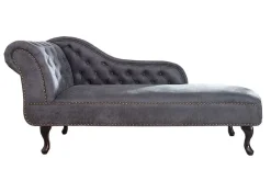 Chesterfield Récamière 170cm antik grau mit Knopfheftung und Nietenbesatz