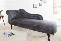 Chesterfield Récamière 170cm antik grau mit Knopfheftung und Nietenbesatz