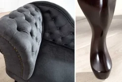 Chesterfield Récamière 170cm antik grau mit Knopfheftung und Nietenbesatz