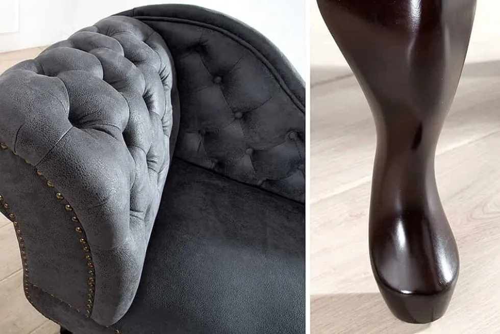 Chesterfield Récamière 170cm antik grau mit Knopfheftung und Nietenbesatz