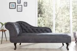 Chesterfield Récamière 170cm antik grau mit Knopfheftung und Nietenbesatz