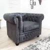 Chesterfield Sessel 105cm antik grau mit Knopfheftung und Federkern