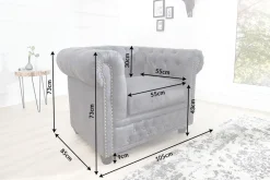 Chesterfield Sessel 105cm antik grau mit Knopfheftung und Federkern