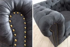 Chesterfield Sessel 105cm antik grau mit Knopfheftung und Federkern