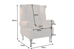 Chesterfield Sessel 85cm antik braun Microfaser mit Knopfheftung