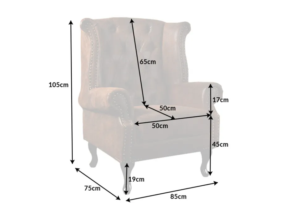 Chesterfield Sessel 85cm antik braun Microfaser mit Knopfheftung
