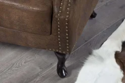 Chesterfield Sessel 85cm antik braun Microfaser mit Knopfheftung