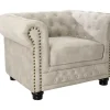 Chesterfield Sessel 110cm Samt champagner beige mit Knopfheftung und Federkern
