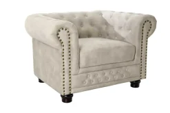 Chesterfield Sessel 110cm Samt champagner beige mit Knopfheftung und Federkern