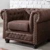 Chesterfield Sessel 110cm vintage braun mit Knopfheftung und Federkern