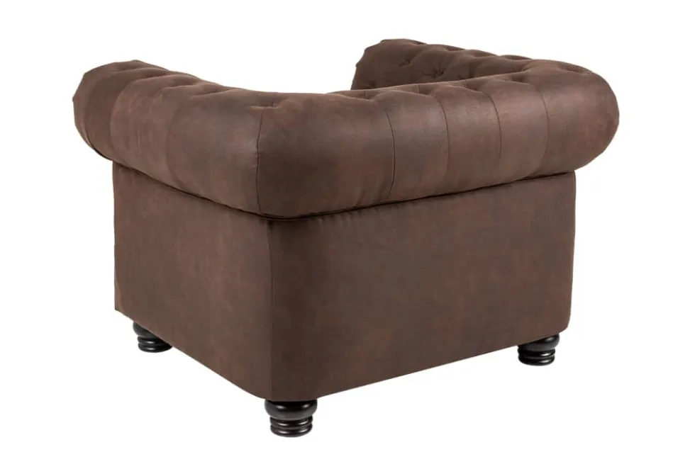 Chesterfield Sessel 110cm vintage braun mit Knopfheftung und Federkern