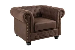 Chesterfield Sessel 110cm vintage braun mit Knopfheftung und Federkern