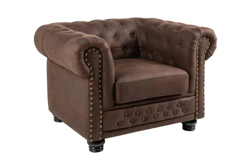 Chesterfield Sessel 110cm vintage braun mit Knopfheftung und Federkern