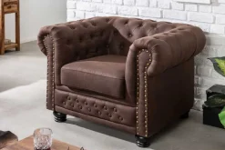 Chesterfield Sessel 110cm vintage braun mit Knopfheftung und Federkern