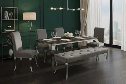 Chesterfield Sitzbank MODERN BAROCK DELUXE 170cm grau Samt silber Edelstahl
