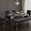 Chesterfield Sitzbank MODERN BAROCK DELUXE 170cm schwarz Samt silber Edelstahl