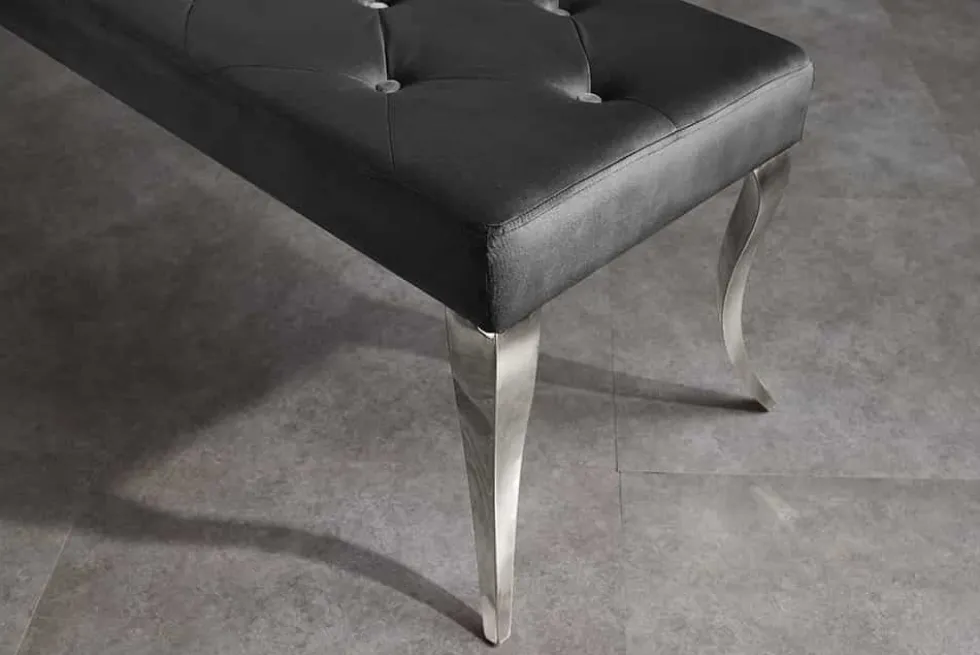 Chesterfield Sitzbank MODERN BAROCK DELUXE 170cm schwarz Samt silber Edelstahl