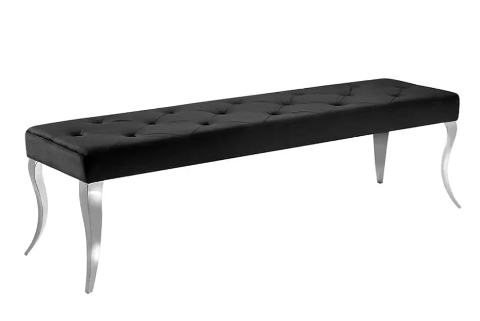 Chesterfield Sitzbank MODERN BAROCK DELUXE 170cm schwarz Samt silber Edelstahl