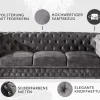 Chesterfield 3-Sitzer Sofa 205cm grau Samt Federkern Knopfheftung