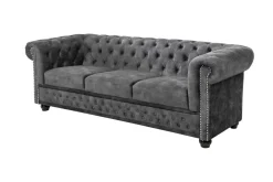 Chesterfield 3-Sitzer Sofa 205cm grau Samt Federkern Knopfheftung