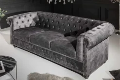 Chesterfield 3-Sitzer Sofa 205cm grau Samt Federkern Knopfheftung