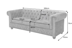 Chesterfield 3-Sitzer Sofa 205cm grau Samt Federkern Knopfheftung
