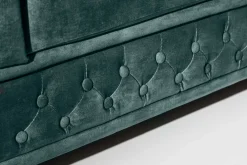 Chesterfield 3-Sitzer Sofa 205cm petrol Samt Federkern Goldnieten Knopfheftung