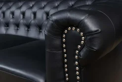 Chesterfield 3-Sitzer Sofa 205cm schwarz Nietenbesatz Federkern