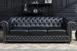 Chesterfield 3-Sitzer Sofa 205cm schwarz Nietenbesatz Federkern