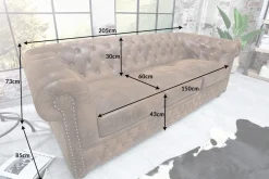Chesterfield 3-Sitzer Sofa 205cm schwarz Nietenbesatz Federkern