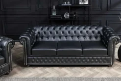 Chesterfield 3-Sitzer Sofa 205cm schwarz Nietenbesatz Federkern