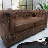 Chesterfield 2-Sitzer Sofa 150cm antik braun Microfaser Federkern Knopfheftung