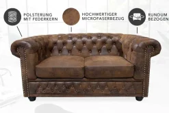 Chesterfield 2-Sitzer Sofa 150cm antik braun Microfaser Federkern Knopfheftung