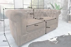 Chesterfield 2-Sitzer Sofa 150cm antik braun Microfaser Federkern Knopfheftung